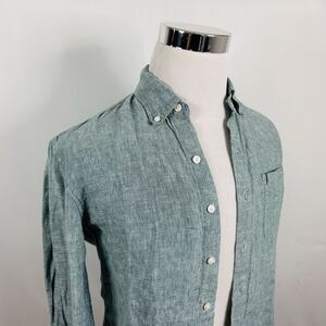 Bonobos Small Slim Fit 100% Linen Shirt Green Wash Casual Button Down